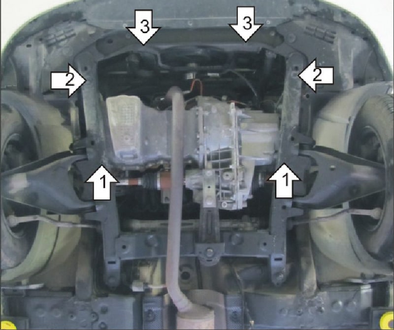 Как крепится защита картера на рено логан